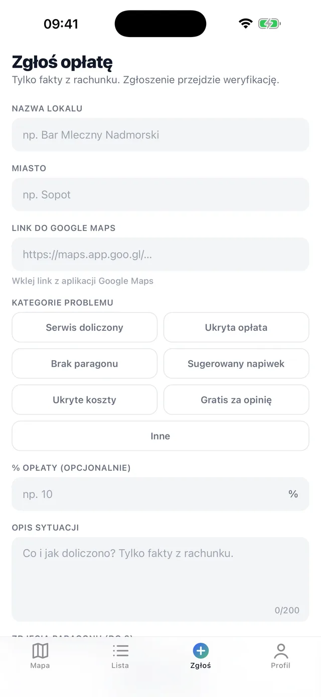 Formularz zgłoszenia opłaty