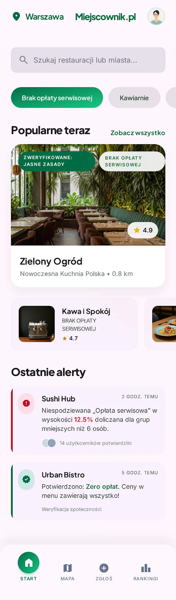 Ekran główny aplikacji Miejscownik