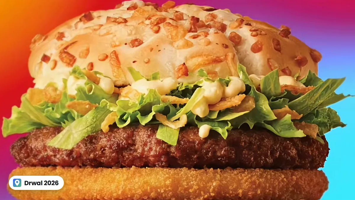 Burger Drwala z kotletem wołowym, serem w panierce, sałatą i sosem