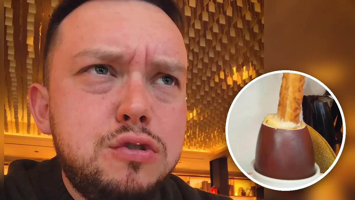 Książulo pod sufitem z zawieszek w restauracji Louis Vuitton, w kółku jajko z truflą z maczanym paluchem z brioszki