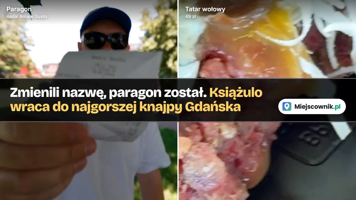 Paragon z Trattorii Aurora z nazwą Amare Gusto pokazywany przez ekipę Książula i zbliżenie na tatar wołowy