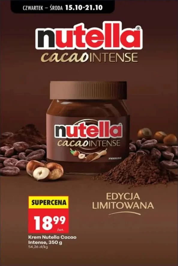 Nutella Cacao Intense 350 g za 18,99 zł w gazetce Biedronki ważnej od 15 do 21 października 2026