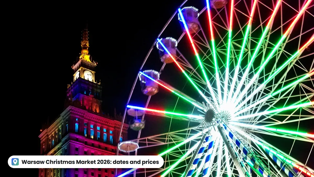 Ferris wheel and the Palace of Culture and Science during the Christmas market on Defilad Square in Warsaw